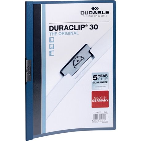 DURABLE DURACLIP Report Cover - Letter Size 8 1/2" x 11" - 30 Sheet Capacity - Punchless - Vinyl - Dark Blue