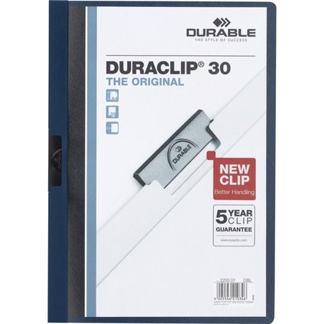 DURABLE DURACLIP Report Cover - Letter Size 8 1/2" x 11" - 30 Sheet Capacity - Punchless - Vinyl - Navy