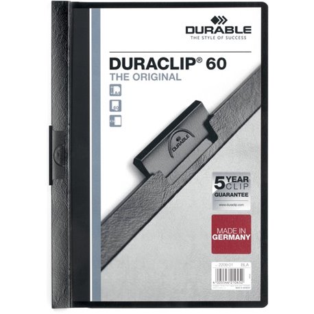 DURABLE DURACLIP Report Cover - Letter Size 8 1/2" x 11" - 60 Sheet Capacity - Punchless - Vinyl - Black