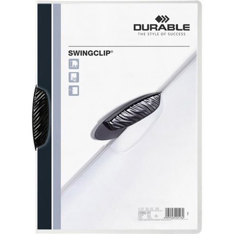 DURABLE SWINGCLIP Report Cover - Letter Size 8 1/2" x 11" - 30 Sheet Capacity - Punchless - Vinyl - Black Clip