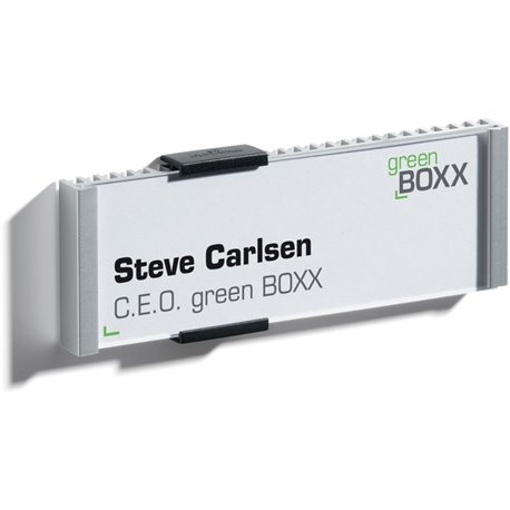 DURABLE Wall Mounted INFO SIGN - 5-9/10" x 2-1/10" - Rectangular Shape - Acrylic, Aluminum - Updateable - Silver - 1 Pack