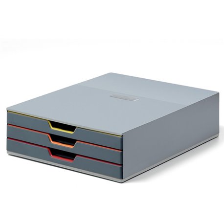 DURABLE VARICOLOR 3 Drawer Desktop Storage Box, Gray/Multicolor - 3 Drawer(s) - 3.8" Height x 11" Width x 14" DepthDesktop - Gra