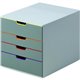 DURABLE VARICOLOR Desktop 4 Drawer Organizer - 11" W x 11-3/8" H x 14" D - 4 Drawers - Color Labeled Tabs - Charcoal