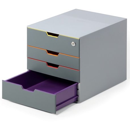 DURABLE VARICOLOR Keyed Lock Desktop 4 Drawer Organizer - 11" W x 11-3/8" H x 14" D - 4 Drawers - Loackable Top Drawer - Color L