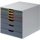 DURABLE VARICOLOR Desktop 7 Drawer Organizer - 11" W x 11-3/8" H x 14" D - 7 Drawers - Color Labeled Tabs - Charcoal