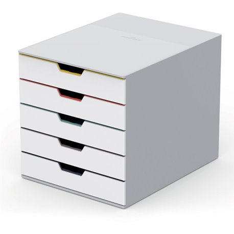 DURABLE VARICOLOR MIX 5 Drawer Desktop Storage Box, White/Multicolor - 5 Drawer(s) - 11" Height x 11.5" Width x 14" DepthDesktop