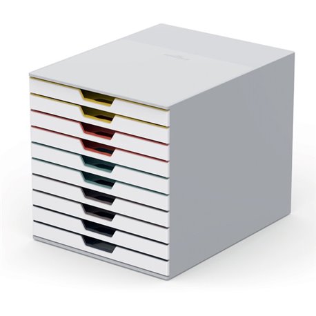 DURABLE VARICOLOR MIX 10 Drawer Desktop Storage Box, White/Multicolor - 10 Drawer(s) - 11" Height x 11.5" Width x 14" DepthDeskt