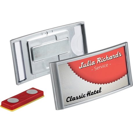 DURABLE Classic Magnetic Name Badge - 1-1/8" x 2-1/2" - Plastic - Silver - 10 / Box