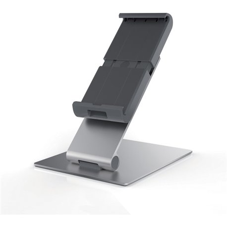 DURABLE TABLET HOLDER Desk Stand - Fits most 7"-13" Tablets, 360 Degrees Rotation with Anti-Theft Device, Silver/Charcoal