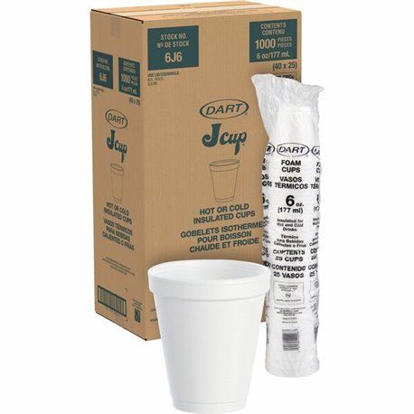 Dart 6 oz Insulated Foam Cups - 25 / Pack - 40 / Carton - White - Foam - Soft Drink, Cold Drink, Hot Drink