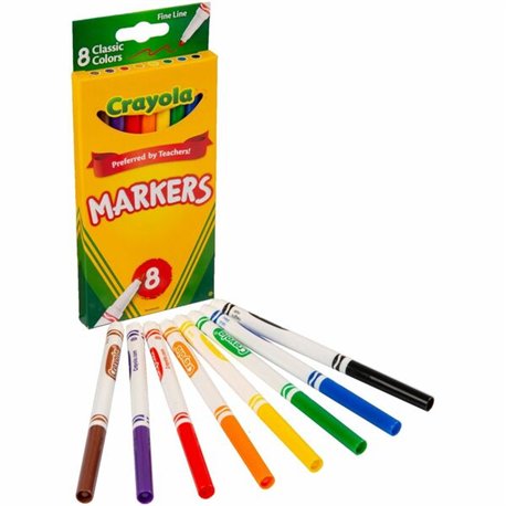 Crayola Fine Tip Classic Markers - Fine Marker Point - Assorted, Orange, Yellow, Green, Blue, Violet, Brown, Black Water Based I