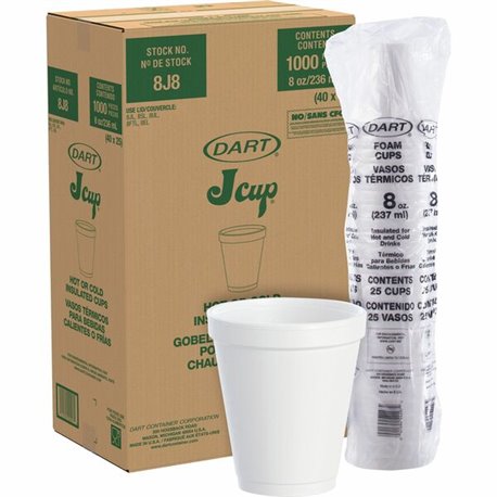 Dart 8 oz Insulated Foam Cups - 25 / Pack - 40 / Carton - White - Foam - Hot Drink, Cold Drink, Coffee, Cappuccino, Tea, Hot Cho