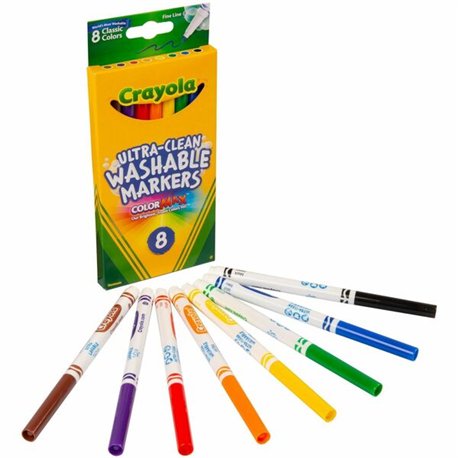Crayola Thinline Washable Markers - Fine Marker Point - Red, Orange, Yellow, Green, Blue, Violet, Brown, Black Water Based Ink -