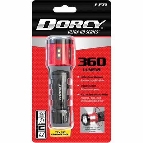 Dorcy Ultra HD Series Twist Flashlight - 360 lm Lumen - 3 x AAA - Battery - Impact Resistant - Black, Red - 1 Each