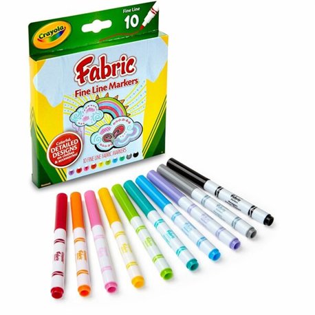 Crayola Bright Fabric Markers - Fine Marker Point - Black, Blue, Brown, White, Gray, Lime, Pink, Red, Teal, Yellow - 10 / Set