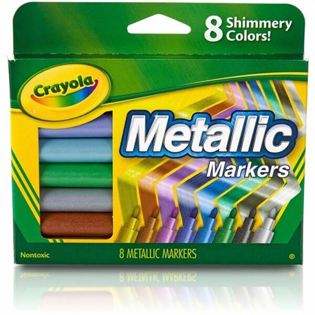 Crayola 8-color Metallic Markers - Cobalt Blue, Green Machine, Slick Silver, Copper Mine, Gold Ingot, Purple Steel, Black Iron, 