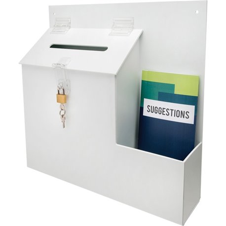 Deflecto Suggestion Box - External Dimensions: 13.8" Width x 3.6" Depth x 13" Height - Key Lock Closure - Plastic - White - For 