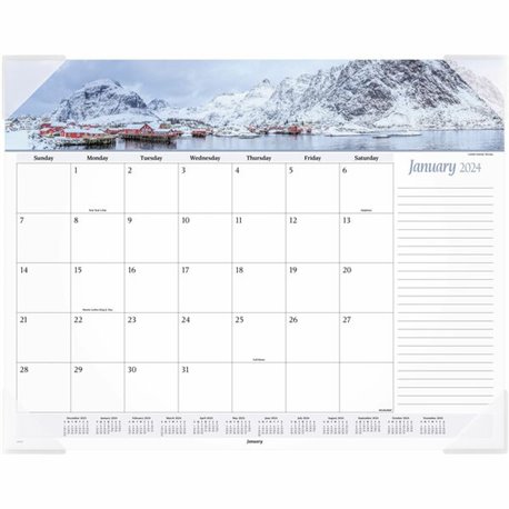 At-A-Glance Panoramic Floral Desk Pad - Standard Size - Monthly - 12 Month - January 2024 - December 2024 - 1 Month Single Page 