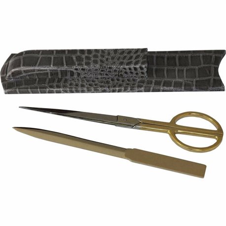 Protacini Castlerock Gray Italian Patent Leather Library Set - Leather, Velveteen, Brass - Gray, Gold - 1 Each