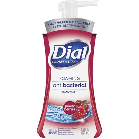 Dial Complete Antibacterial Foaming Hand Wash - Power Berries ScentFor - 7.50 oz - Pump Bottle Dispenser - Kill Germs - Hand, Sk