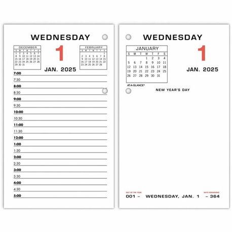 At-A-Glance Loose-Leaf Desk Calendar Refill - Standard Size - Julian Dates - Daily - 12 Month - January 2025 - December 2025 - 7