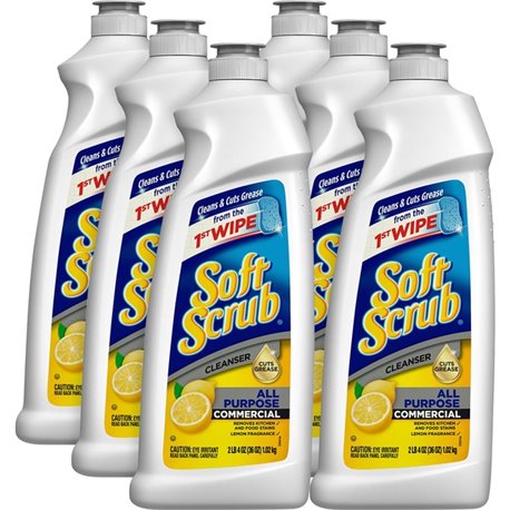 Soft Scrub All Purpose Cleanser - For Multi Surface, Multipurpose - 36 fl oz (1.1 quart) - Lemon Scent - 6 / Carton - Non-scratc