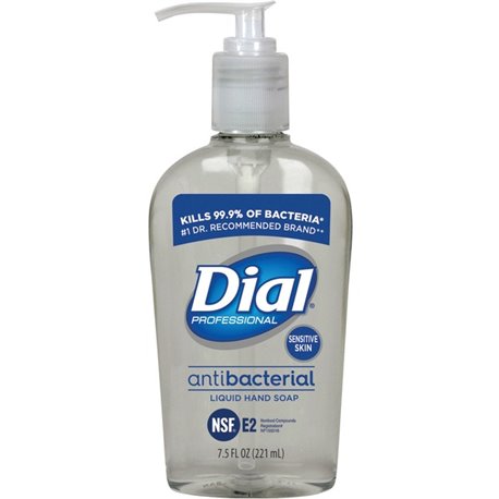 Dial Sensitive Skin Antibacterial Liquid Hand Soap - 7.5 fl oz (221.8 mL) - Pump Bottle Dispenser - Hand, Skin - Clear - 12 / Ca