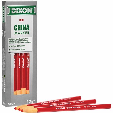 Dixon Phano Nontoxic China Markers - Red Lead - Red Barrel - 1 Dozen