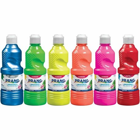 Prang Power Fluorescent Paint Set - 16 fl oz - 6 / Set - Neon Green, Neon Yellow, Neon Orange, Neon Pink, Neon Red, Neon Turquoi