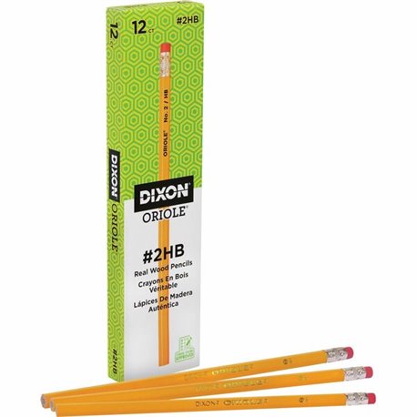 Dixon Wood-Cased Pencils - 2 Lead - Black Lead - Yellow Wood Barrel - 12 / Box