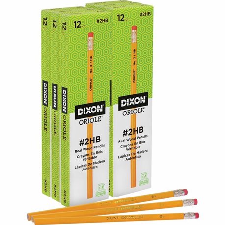 Dixon Wood-Cased Pencils - 2 Lead - Black Lead - Yellow Wood Barrel - 72 / Pack