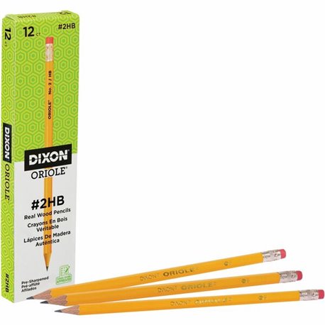 Dixon Oriole Presharpened Pencil - 2 Lead - Yellow Wood Barrel - 1 Dozen