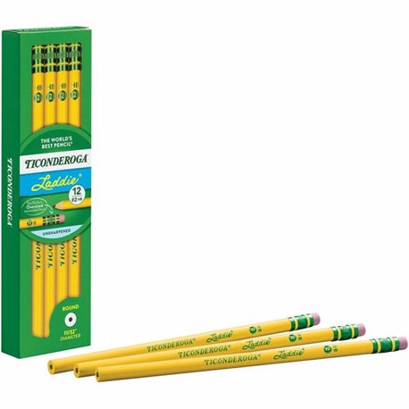 Ticonderoga Laddie No. 2 Pencils with Erasers - 2 Lead - Yellow Barrel - 1 Dozen