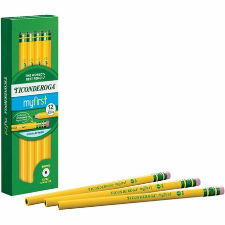 Ticonderoga Beginner No. 2 Pencils with Erasers - 2 Lead - Yellow Barrel - 1 Dozen