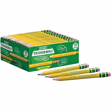 Ticonderoga Golf Pre-Sharpened No. 2 Pencils with Erasers - 2 Lead - Yellow Barrel - 72 / Box