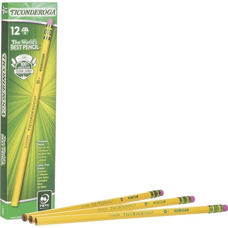 Ticonderoga Wood-Cased Pencils - 1 Lead - Yellow Barrel - 1 Dozen