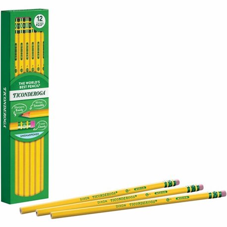 Ticonderoga No. 2.5 Pencils -  2.5 Lead - Black Lead - Yellow Cedar Barrel - 1 Dozen