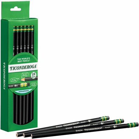 Ticonderoga No. 2 Pencils - 2 Lead - Black Lead - Black Wood Barrel - 24 / Box