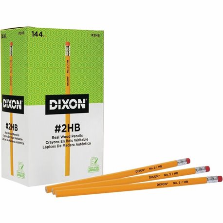 Dixon Woodcase No.2 Eraser Pencils - 2 Lead - Black Lead - Yellow Barrel - 144 / Box