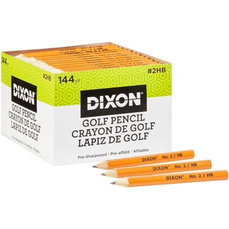 Dixon Pre-sharpened Wood Golf Pencils - 2 Lead - Yellow Wood Barrel - 144 / Box