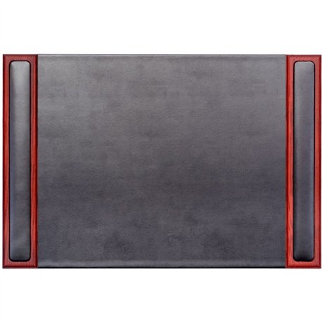 Dacasso Rosewood & Leather Side-Rail Desk Pad - Rectangular - 25.5" Width x 17.25000" Depth - Felt Black Backing - Leather, Rose