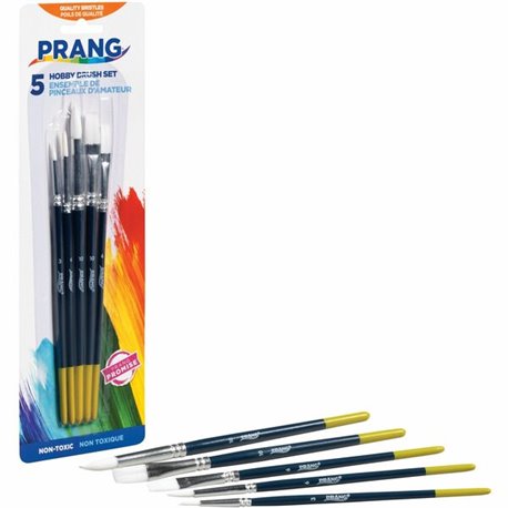 Prang Multipurpose Hobby Brush Set - 5 Brush(es) - Assorted Wood Red Handle - Aluminum Ferrule