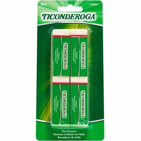 Ticonderoga White Erasers - White - Block - Vinyl - 4 / Pack - Soft, Latex-free, Smudge-free, Residue-free, Non-tearing, Non-tox