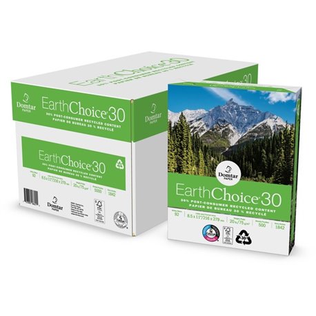 Domtar EarthChoice30 Recycled Office Paper - 92 Brightness - 88% Opacity - Letter - 8 1/2" x 11" - 20 lb Basis Weight - 5000 / C