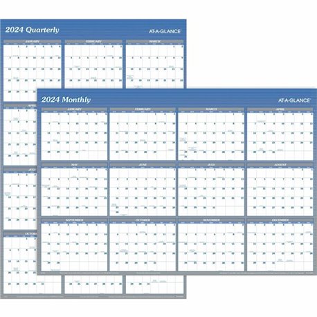 At-A-Glance Vertical Horizontal Reversible Erasable Quarterly Wall Calendar - Large Size - Julian Dates - Yearly, Quarterly - 12