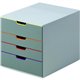 DURABLE VARICOLOR Desktop 4 Drawer Organizer - 11" W x 11-3/8" H x 14" D - 4 Drawers - Color Labeled Tabs - Charcoal