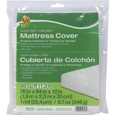 Duck Brand Queen/King Mattress Cover - 94" Length x 76" Width - Plastic - Clear - 1 Each