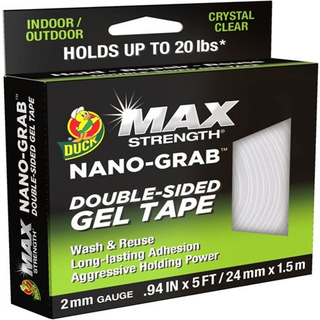 Duck Max Strength Double-Sided Gel Tape - 5 ft Length x 0.94" Width - Gel - 1 Each - Clear