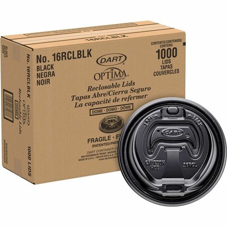 Dart Black Plastic Reclosable Lids - Round - Plastic - 1000 / Carton - 100 Per Bag - Black