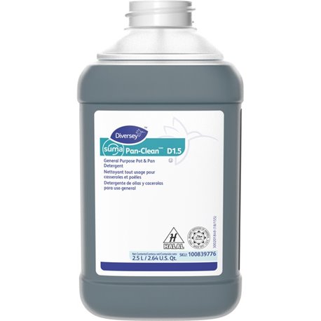 Diversey Suma Pan-Clean D1.5 - Concentrate - 84.5 fl oz (2.6 quart) - Floral ScentBottle - 2 / Carton - Non-corrosive, Long Last